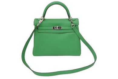 HERMES エルメス ケリー25 グリーン バンブー トリヨンクレマンスN□R刻 シルバー金具 美品 中古 47214