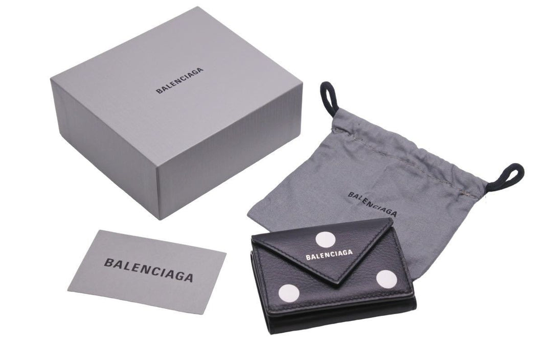 BALENCIAGA バレンシアガ 三つ折り財布 ブラック PAPIER MINI ペーパー ミニ 美品 中古 391446 0ID4N 1092 47220