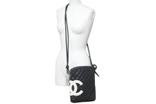 Load image into Gallery viewer, CHANEL シャネル カンボンライン ミディアムポシェット ココマーク 9番台 A25178 カーフレザー ブラック ホワイト 美品 中古 47228