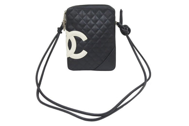 CHANEL シャネル カンボンライン ミディアムポシェット ココマーク 9番台 A25178 カーフレザー ブラック ホワイト 美品 中古 47228
