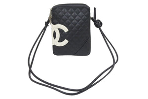 CHANEL シャネル カンボンライン ミディアムポシェット ココマーク 9番台 A25178 カーフレザー ブラック ホワイト 美品 中古 47228