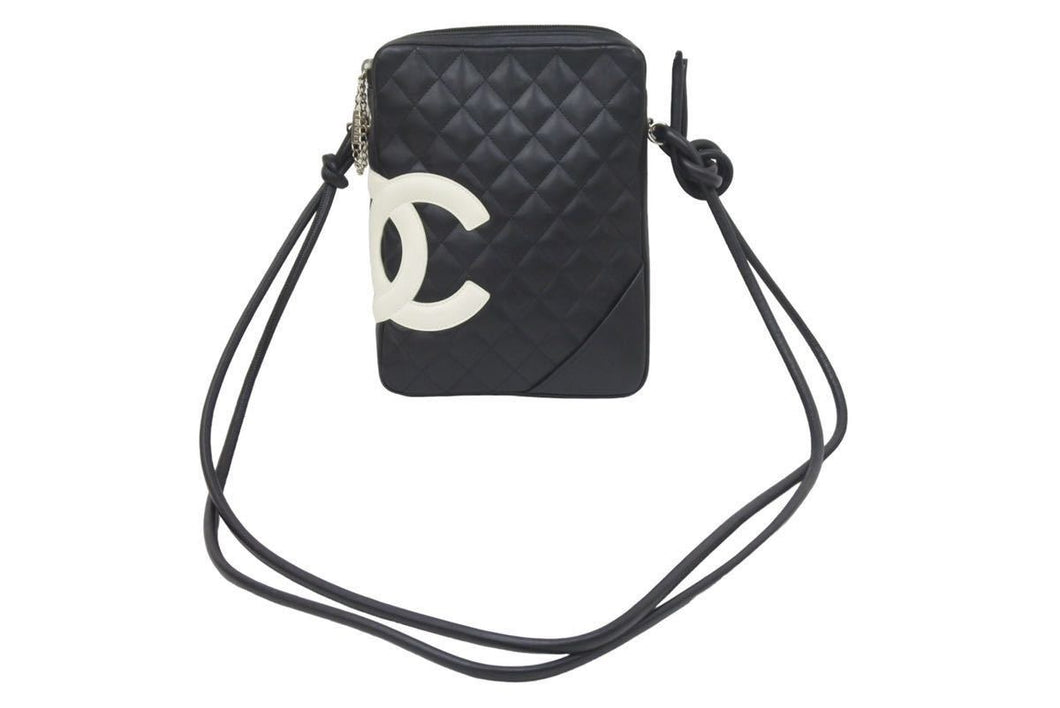 CHANEL シャネル カンボンライン ミディアムポシェット ココマーク 9番台 A25178 カーフレザー ブラック ホワイト 美品 中古 47228