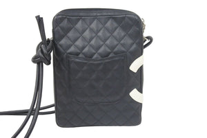 CHANEL シャネル カンボンライン ミディアムポシェット ココマーク 9番台 A25178 カーフレザー ブラック ホワイト 美品 中古 47228