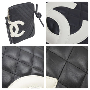 CHANEL シャネル カンボンライン ミディアムポシェット ココマーク 9番台 A25178 カーフレザー ブラック ホワイト 美品 中古 47228