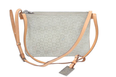 CELINE セリーヌ ショルダーバッグ Cマカダム柄 スエード レザー アイボリー ライトブラウン 良品 中古 47296