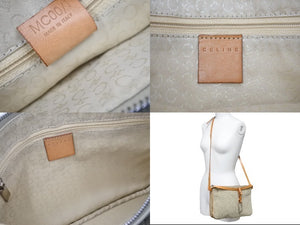 CELINE セリーヌ ショルダーバッグ Cマカダム柄 スエード レザー アイボリー ライトブラウン 良品 中古 47296