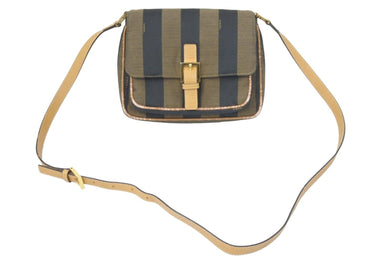 FENDI フェンディ ペカン ショルダーバック キャンバス レザー ブラック ブラウン 26384 ゴールド金具 良品 中古 47298
