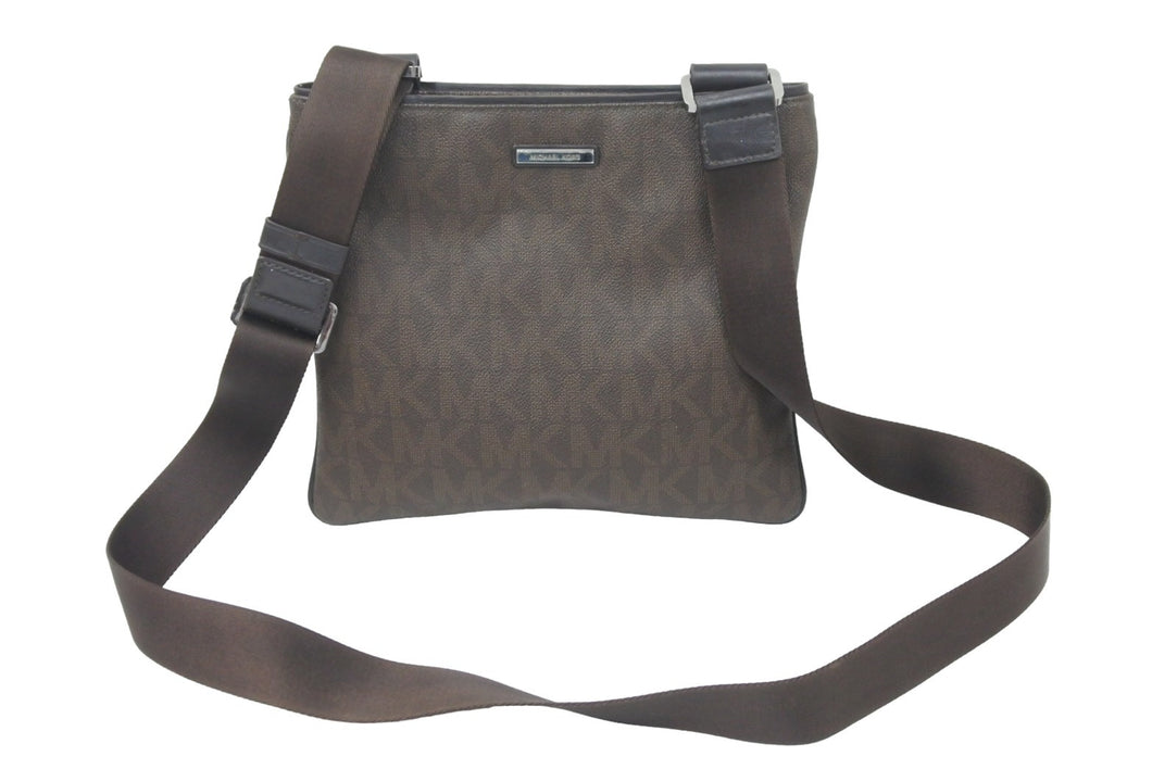 MICHAEL KORS マイケルコース ショルダーバッグ 肩掛けバッグ MKロゴ PVC ブラウン シルバー金具 美品 中古 47316