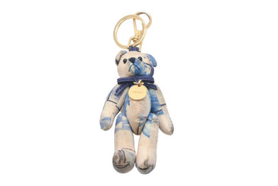 PRADA プラダ キーホルダー ホワイト ブルー バッグチャーム キーリング クマ ベア ゴールド金具 中古 47340