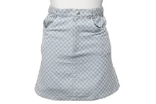 Load image into Gallery viewer, CELINE セリーヌ スカート キッズ マカダム柄 ボトムス 日本製 コットン ブルー ホワイト シルバー金具 サイズ130 美品 中古 47381