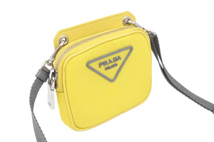 PRADA プラダ アイコニック ナイロンファブリック ショルダーバッグ イエロー ファスナーシルバー金具 美品 中古 47397