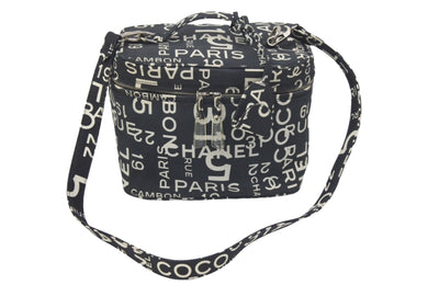 CHANEL シャネル ヴィンテージ 2WAYバニティバッグ バイシー 7番台 ブラック ホワイト シルバー金具 良好 中古 47444