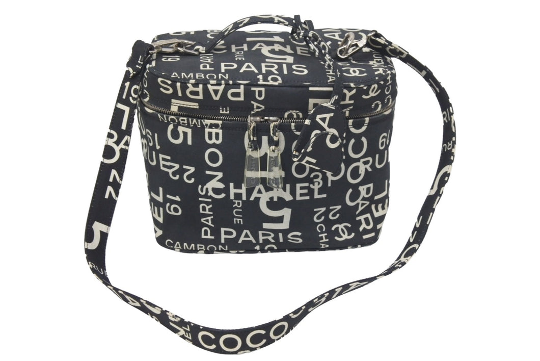 CHANEL シャネル ヴィンテージ 2WAYバニティバッグ バイシー 7番台 ブラック ホワイト シルバー金具 良好 中古 47444