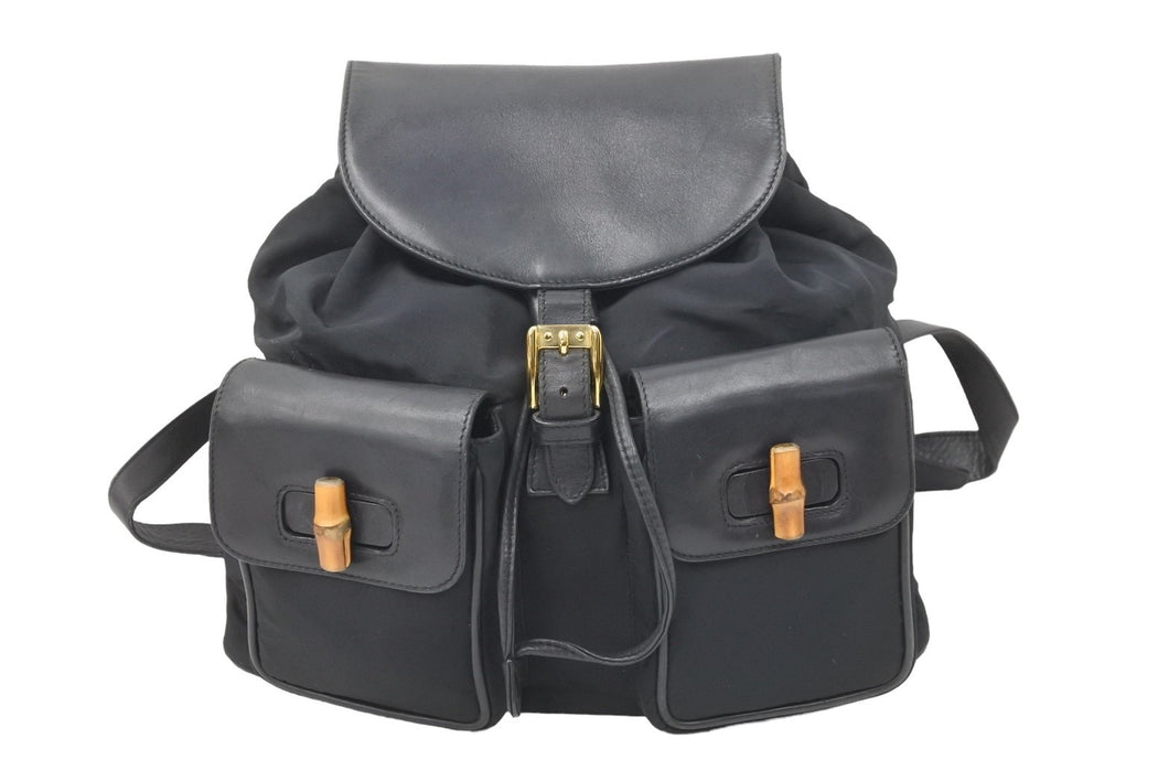 GUCCI グッチ バンブー リュックサック バックパック バッグ ブラック レザー 003・58・0016 中古 47445