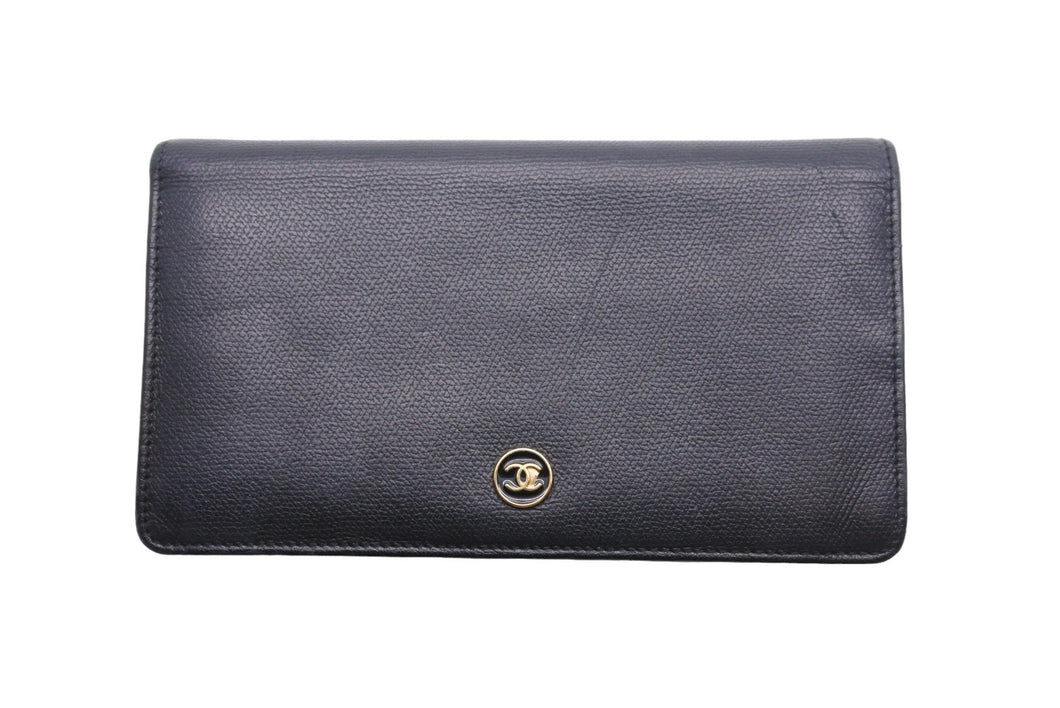 CHANEL シャネル 長財布 レザーブラック ココボタン ロングウォレット ココマーク レトロ A20904 良品 中古 47457