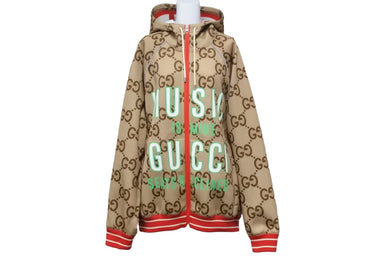 極美品 GUCCI グッチ 100周年ネオプレンジャケット ジップアップパーカー ベージュ GG柄 ロゴ 676466 サイズL 中古 47482