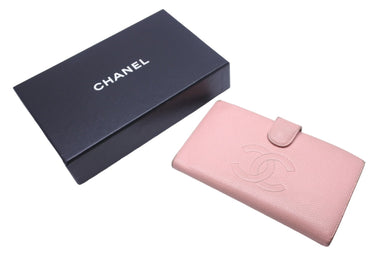 CHANEL シャネル ココマーク ロゴ ホック付長財布 キャビアスキン ピンク 二つ折り財布 9番台/A13498 良品 中古 47496