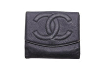 Load image into Gallery viewer, CHANEL シャネル 二つ折り財布 デカココマーク キャビアスキン ブラック 4553990 Wホック 中古 47497