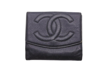 CHANEL シャネル 二つ折り財布 デカココマーク キャビアスキン ブラック 4553990 Wホック 中古 47497