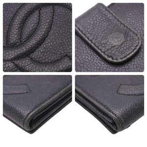 CHANEL シャネル 二つ折り財布 デカココマーク キャビアスキン ブラック 4553990 Wホック 中古 47497