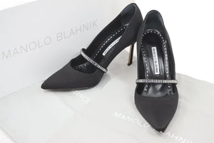 Manolo Blahnik マノロ ブラニク CRINA 36.5 LCRM 白 ホワイト スワロフスキー 中古 47577