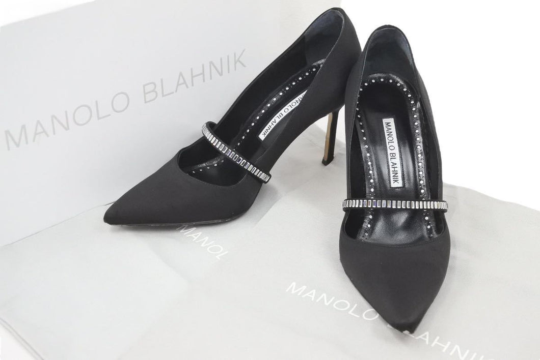 Manolo Blahnik マノロ ブラニク CRINA 36.5 LCRM 白 ホワイト スワロフスキー 中古 47577
