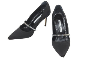 Manolo Blahnik マノロ ブラニク CRINA 36.5 LCRM 白 ホワイト スワロフスキー 中古 47577