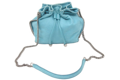 STELLA McCARTNEY ステラマッカートニー ショルダーバッグ 巾着バッグ チェーン ポリエステル ターコイズブルー 美品 中古 47581