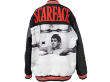 Load image into Gallery viewer, SCARFACE スカーフェイス スタジアム・ジャンパー DELTA 00&#39;s 映画 刺繍 レザー 切替し ブラック レッド サイズXL 47593