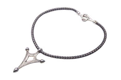 HERMES エルメス トゥアレグ チョーカー ネックレス アクセサリー 25.2g E+ シルバー925 レザー ブラック グレー 美品 中古 47623