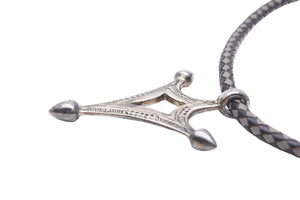 HERMES エルメス トゥアレグ チョーカー ネックレス アクセサリー 25.2g E+ シルバー925 レザー ブラック グレー 美品 中古 47623