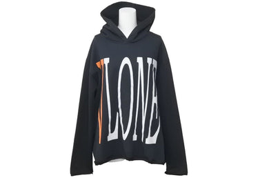 VLONE ヴィ―ローン ステープル フーディ ロゴ プルオーバー パーカー DRY CLEAN ONLY サイズL ブラック×オレンジ 美品 中古 47640
