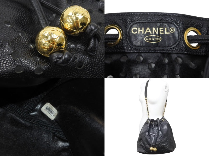 CHANEL シャネル キャビアスキンパンチングココマークショルダーバッグ 巾着 ブラック ゴールド金具 美品 中古 47685 – Casanova  Vintage