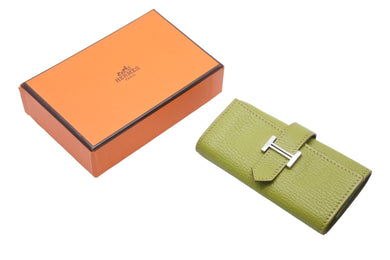 HERMES エルメス ベアン キーケース アニスグリーン □K刻 シェーブル 小物 ロゴ 良好 中古 47732