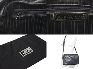 GIANNI VERSACE ジャンニヴェルサーチ ショルダーバッグ 肩掛けバッグ レザー ブラック シルバー金具 良品 中古 47774