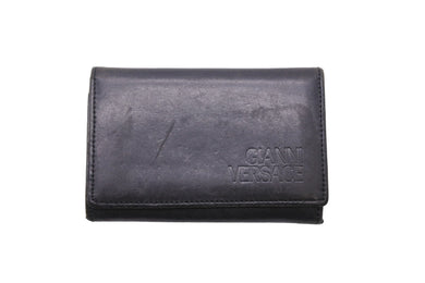 GIANNI VERSACE ジャン二・ヴェルサーチ カードケース 名刺入れ レザー ブラック オープンポケット 美品 中古 47776