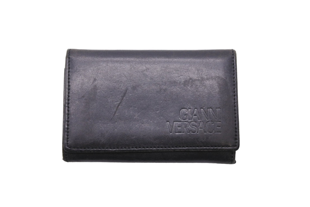 GIANNI VERSACE ジャン二・ヴェルサーチ カードケース 名刺入れ レザー ブラック オープンポケット 美品 中古 47776