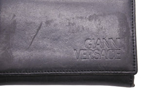 GIANNI VERSACE ジャン二・ヴェルサーチ カードケース 名刺入れ レザー ブラック オープンポケット 美品 中古 47776