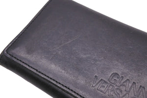 GIANNI VERSACE ジャン二・ヴェルサーチ カードケース 名刺入れ レザー ブラック オープンポケット 美品 中古 47776