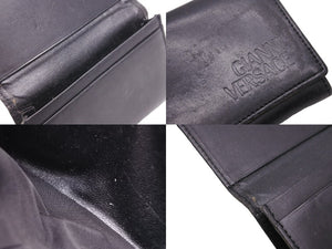 GIANNI VERSACE ジャン二・ヴェルサーチ カードケース 名刺入れ レザー ブラック オープンポケット 美品 中古 47776