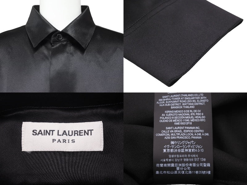 極美品 SAINT LAURENT サンローラン シルク 長袖シャツ ブラック 