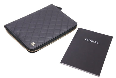 極美品 CHANEL シャネル ココマーク マトラッセ カードケース 名刺入れ 6番台 キャビアスキン ブラック 中古 47847