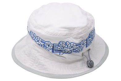 CHANEL シャネル スポーツライン ココマーク カメリア バケットハット ポリエステル ホワイト ブルー グレー M 美品 中古 47851