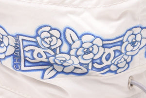 CHANEL シャネル スポーツライン ココマーク カメリア バケットハット ポリエステル ホワイト ブルー グレー M 美品 中古 47851