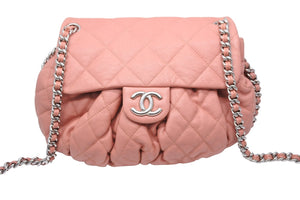 極美品 CHANEL シャネル マトラッセ チェーンアラウンド ショルダーバッグ 15番台 ラムスキン サーモンピンク シルバー 中古 47858