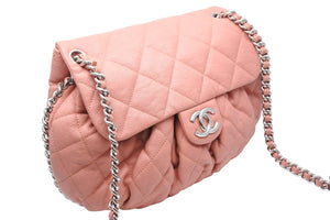 極美品 CHANEL シャネル マトラッセ チェーンアラウンド ショルダーバッグ 15番台 ラムスキン サーモンピンク シルバー 中古 47858