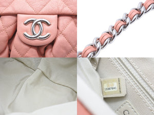 極美品 CHANEL シャネル マトラッセ チェーンアラウンド ショルダーバッグ 15番台 ラムスキン サーモンピンク シルバー 中古 47858