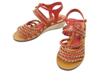 Load image into Gallery viewer, CHANEL シャネル ウッドサンダル ココマーク付き ラウンドトゥ レディース チェーン レザー レッド 36C 20P G35868 美品 中古 47915