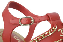 Load image into Gallery viewer, CHANEL シャネル ウッドサンダル ココマーク付き ラウンドトゥ レディース チェーン レザー レッド 36C 20P G35868 美品 中古 47915