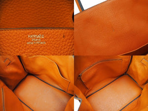 HERMES エルメス BIRKIN バーキン35 オレンジ シルバー金具 トゴ ハンドバッグ □R刻印 中古 47947 正規品